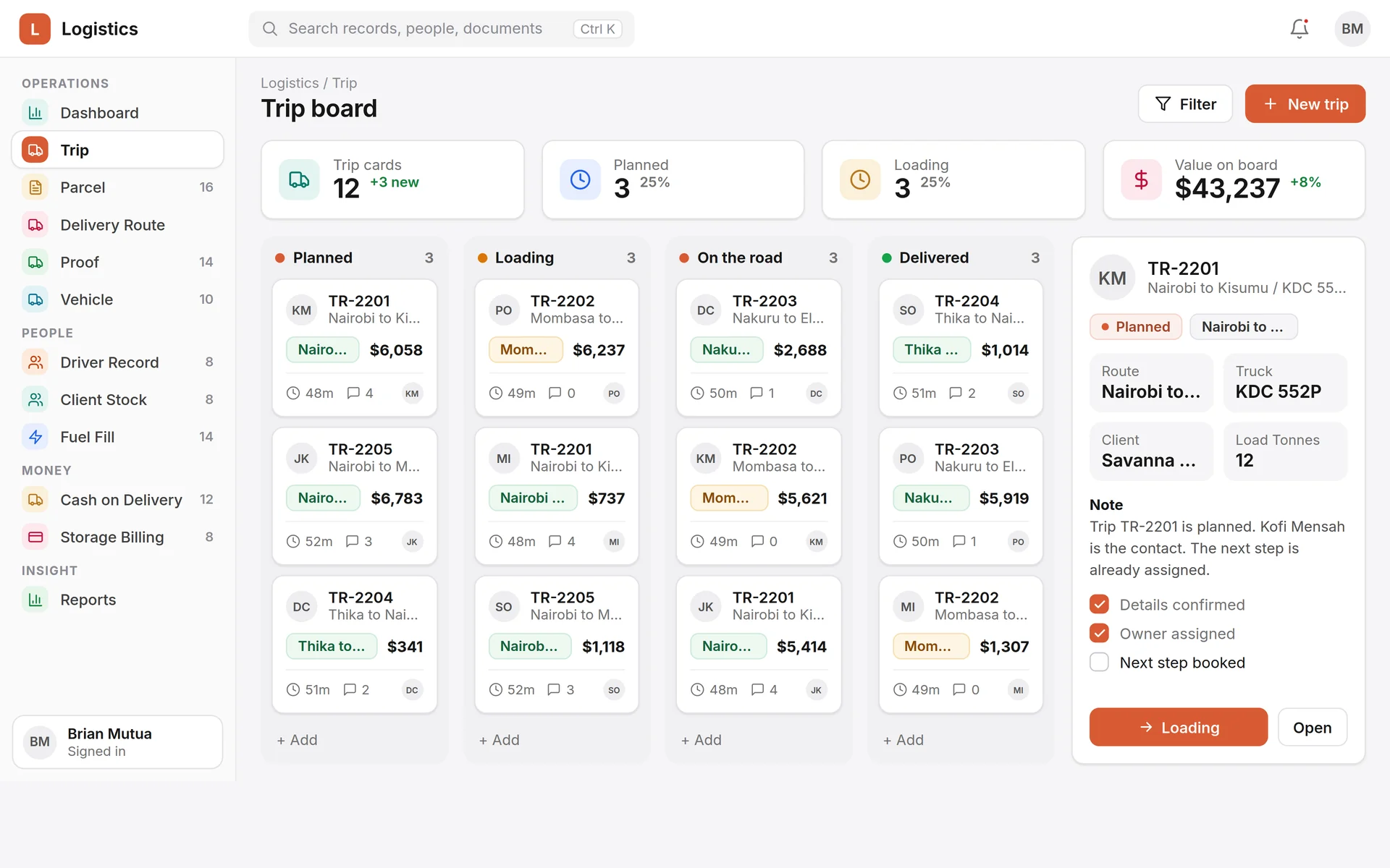 Logistics and Transport screen in ERPNext
